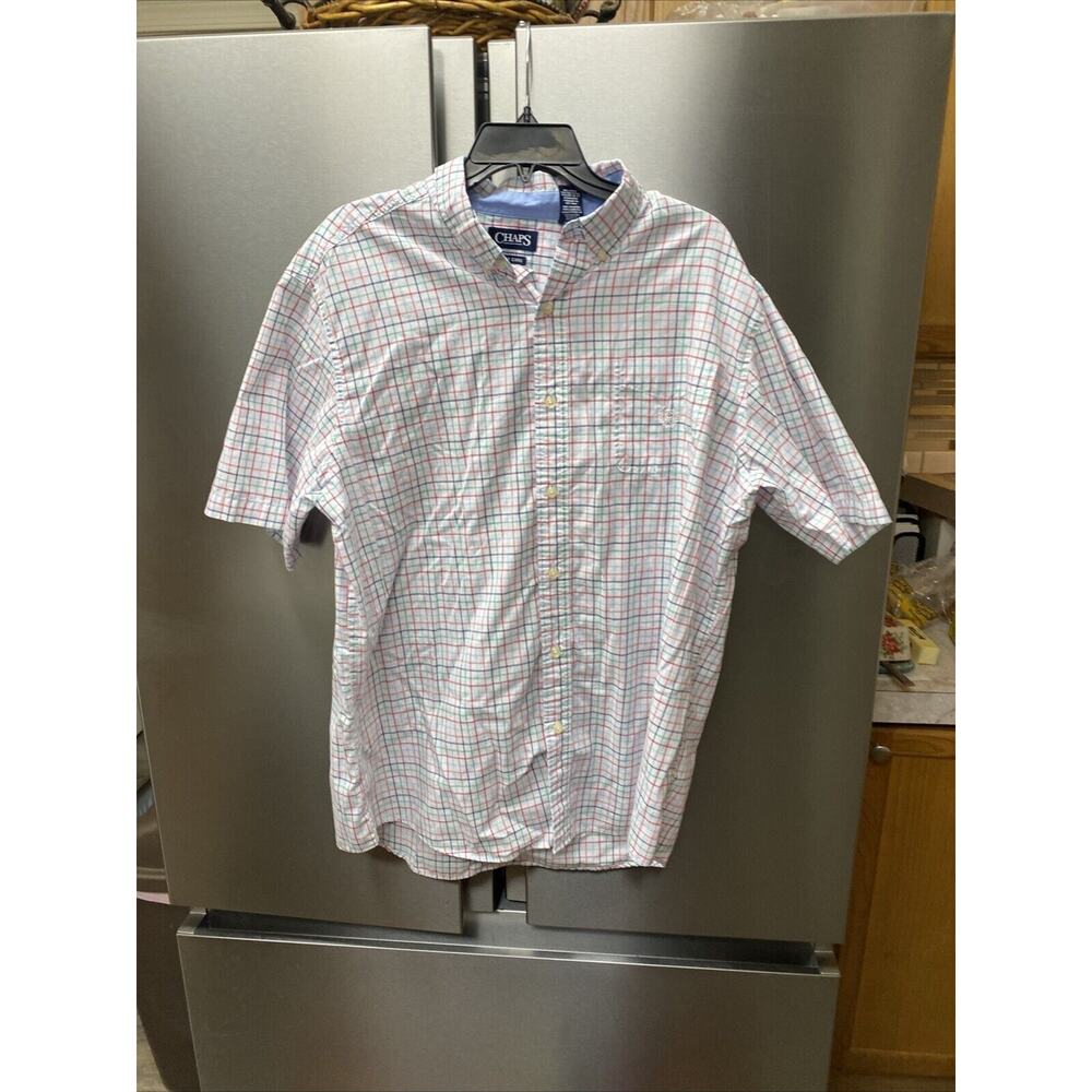 Chaps Easy Care Men's Size XL Red/White Check Short Sleeve Button Down Shirt